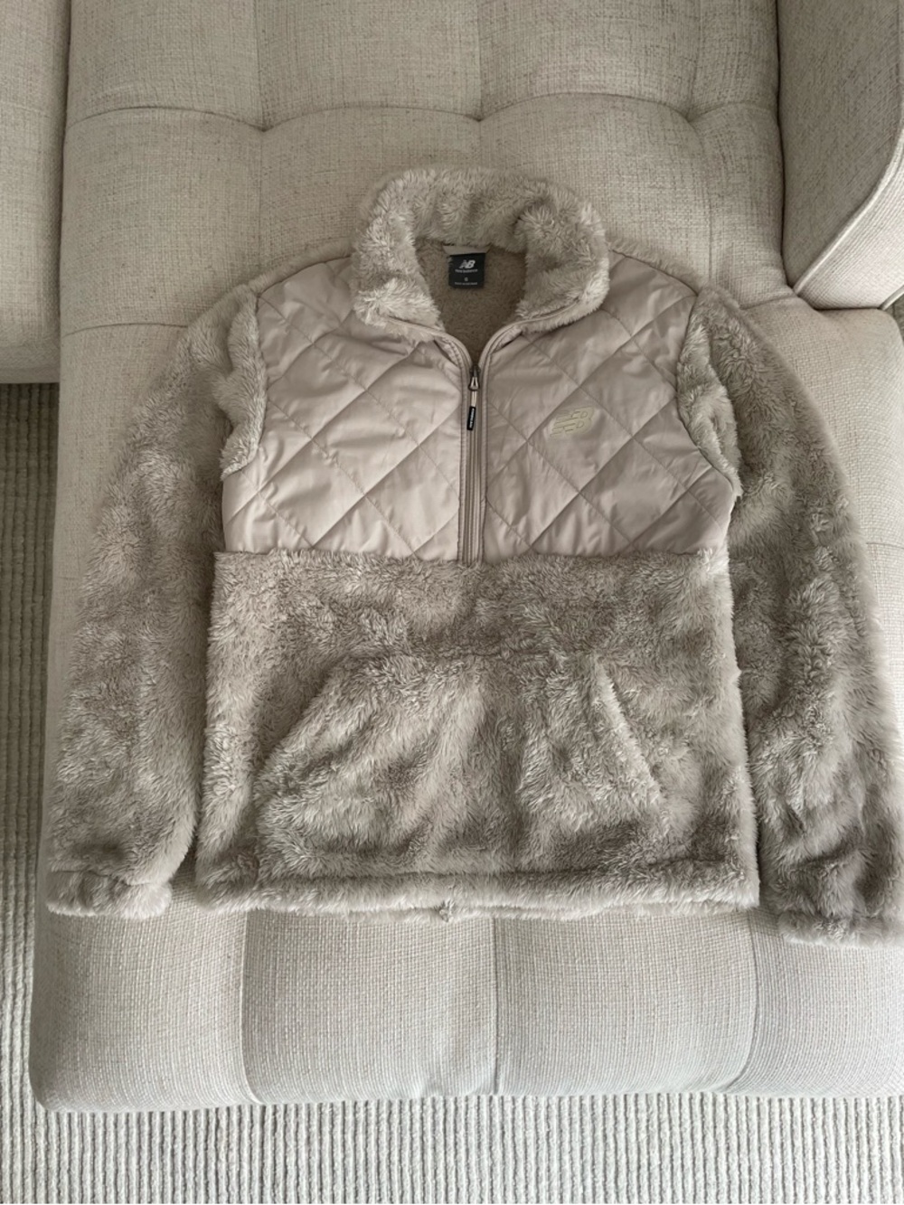New Balance Quilted Fleece Half Zip Pullover Light Grey Athleisure Sporty Casual